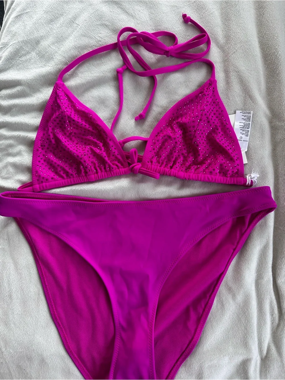 Good American Fuchsia Rhinestone Triangle Bikini Set - Picture 2 of 5